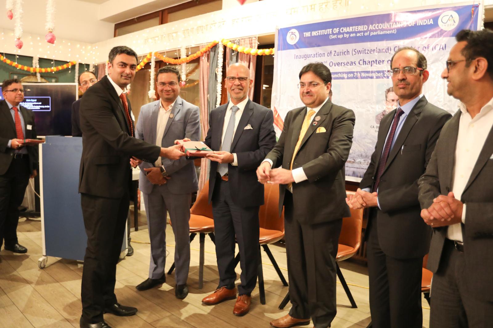 Ambassador Mridul Kumar launched the 52nd overseas chapter of the Institute of Chartered Accountants of India (ICAI) in Zurich, Switzerland in the presence of CA. Ranjeet Kumar Agarwal, President of ICAI on 07 November 2024